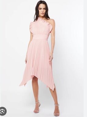 Mossman Ladylike One-Shoulder Pleated Pink Dress